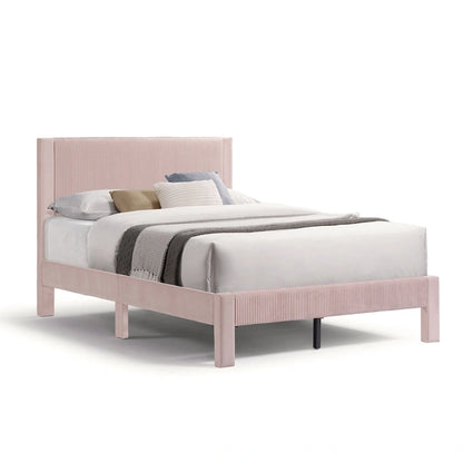 Furniture of America Alyssa Modern Velvet Upholstered Platform Bed with Channel Headboard and Wooden Slats