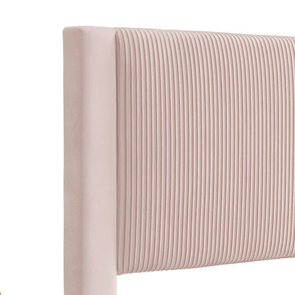 Furniture of America Alyssa Modern Velvet Upholstered Platform Bed with Channel Headboard and Wooden Slats