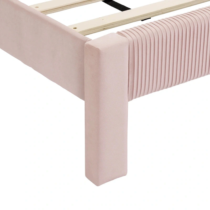 Furniture of America Alyssa Modern Velvet Upholstered Platform Bed with Channel Headboard and Wooden Slats