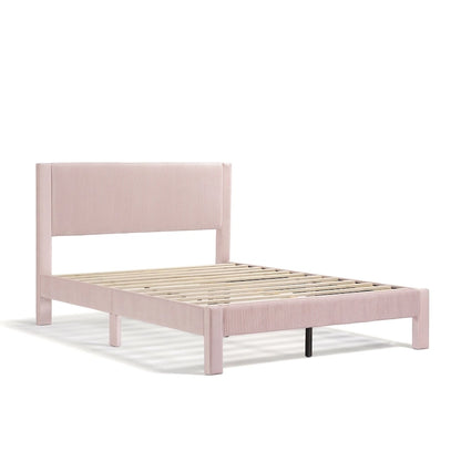Furniture of America Alyssa Modern Velvet Upholstered Platform Bed with Channel Headboard and Wooden Slats