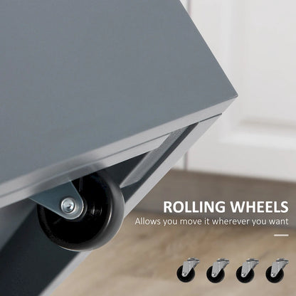 Kitchen Island with Storage, Rolling Kitchen Serving Cart with Rubber Wood Top, Storage Drawer and Cabinet