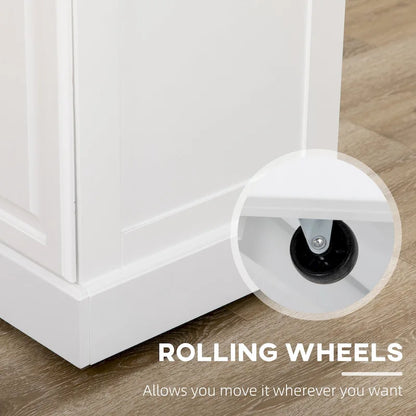 Kitchen Island with Storage, Rolling Kitchen Serving Cart with Rubber Wood Top, Storage Drawer and Cabinet