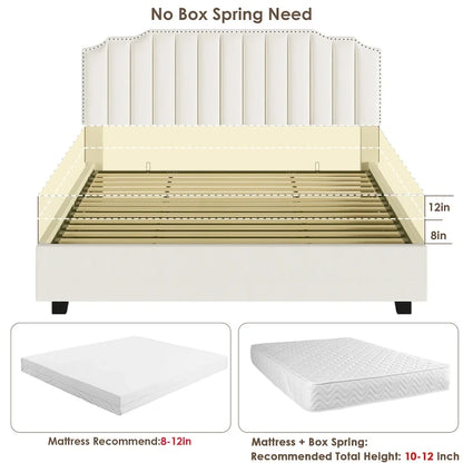 Velvet Upholstered Lift-up Platform Storage Bed