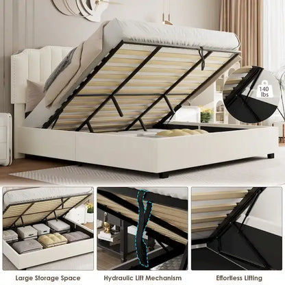Velvet Upholstered Lift-up Platform Storage Bed