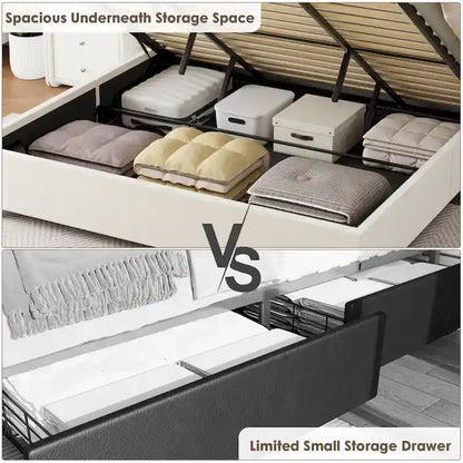 Velvet Upholstered Lift-up Platform Storage Bed