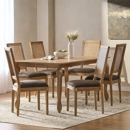 Regan Wood and Cane Upholstered Expandable 7 Piece Dining Set by Christopher Knight Home