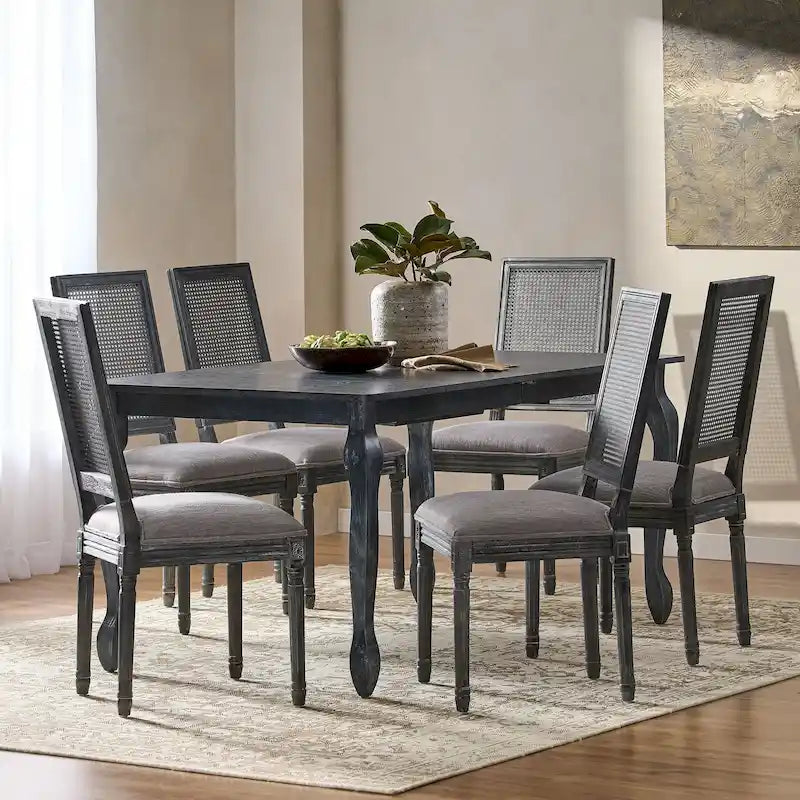 Regan Wood and Cane Upholstered Expandable 7 Piece Dining Set by Christopher Knight Home