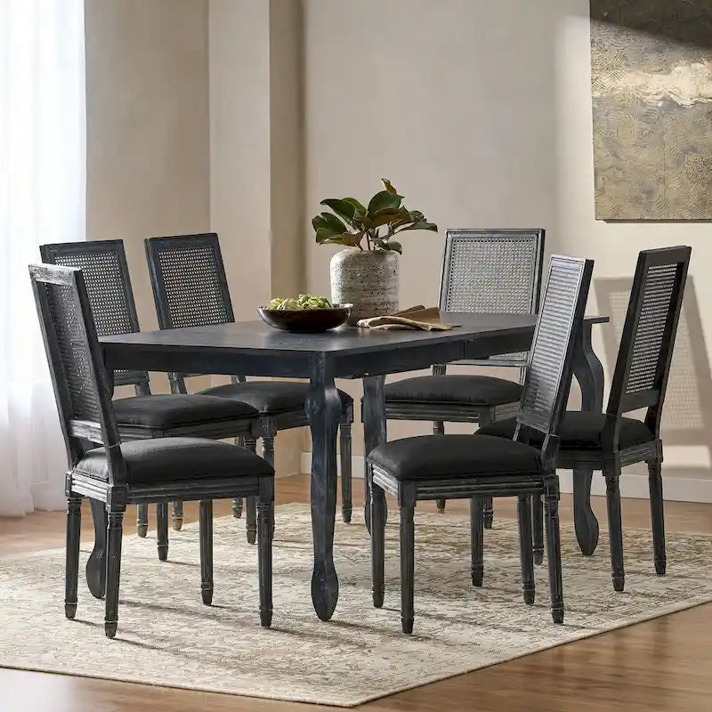 Regan Wood and Cane Upholstered Expandable 7 Piece Dining Set by Christopher Knight Home