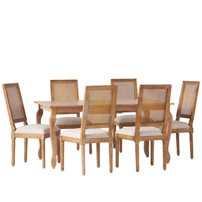 Regan Wood and Cane Upholstered Expandable 7 Piece Dining Set by Christopher Knight Home