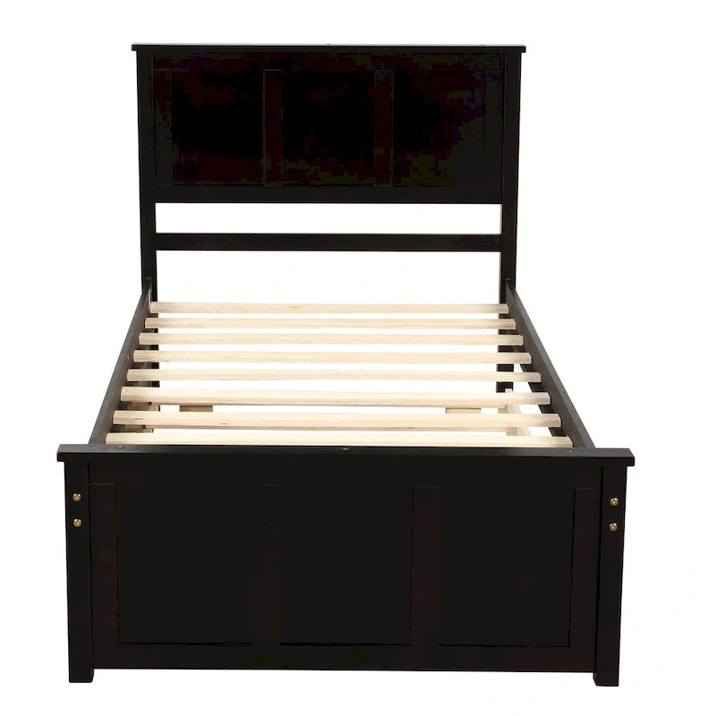 Twin Size Espresso Platform Storage Bed, 2 drawers with wheels