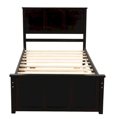 Twin Size Espresso Platform Storage Bed, 2 drawers with wheels