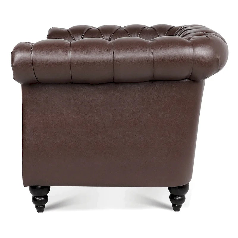 Oversized Brown Faux Leather Tufted Sofa Chair - 32.09 x 38.98 x 28.35
