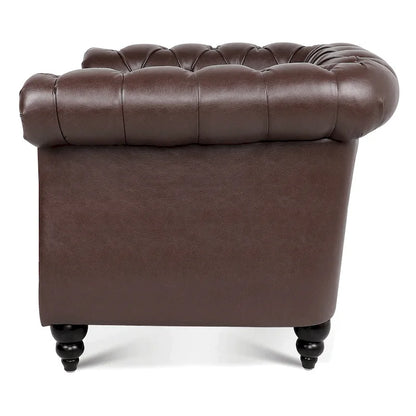 Oversized Brown Faux Leather Tufted Sofa Chair - 32.09 x 38.98 x 28.35