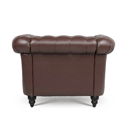 Oversized Brown Faux Leather Tufted Sofa Chair - 32.09 x 38.98 x 28.35