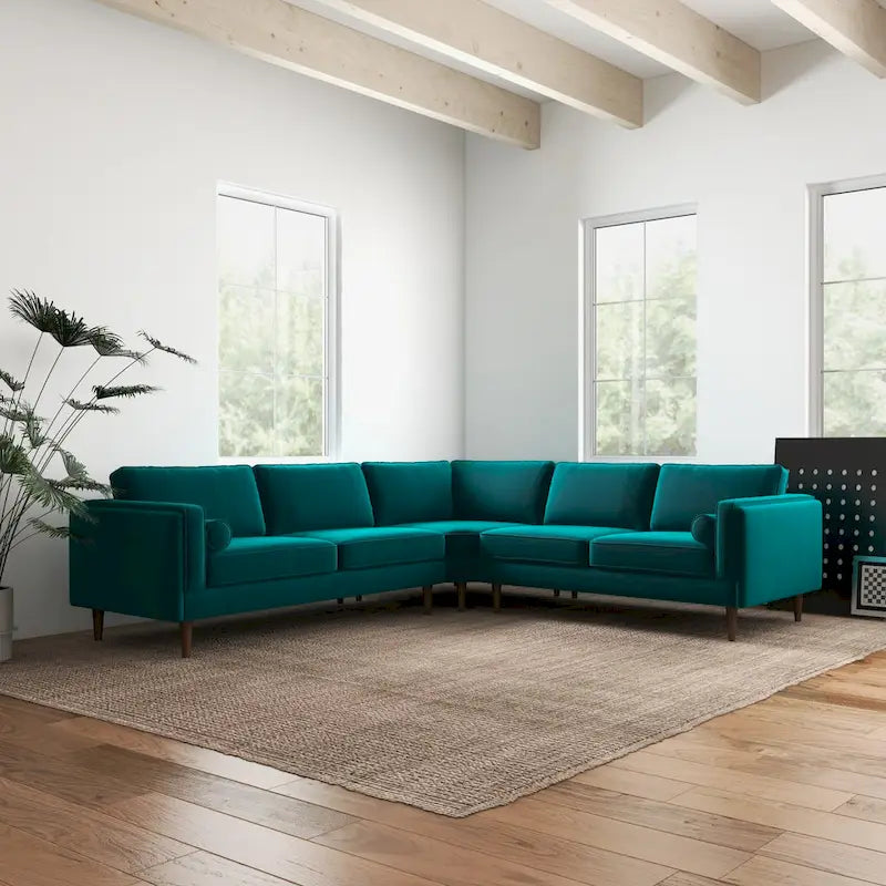 Flavia Mid Century Modern Pillow Back Symmetrical Corner Sofa