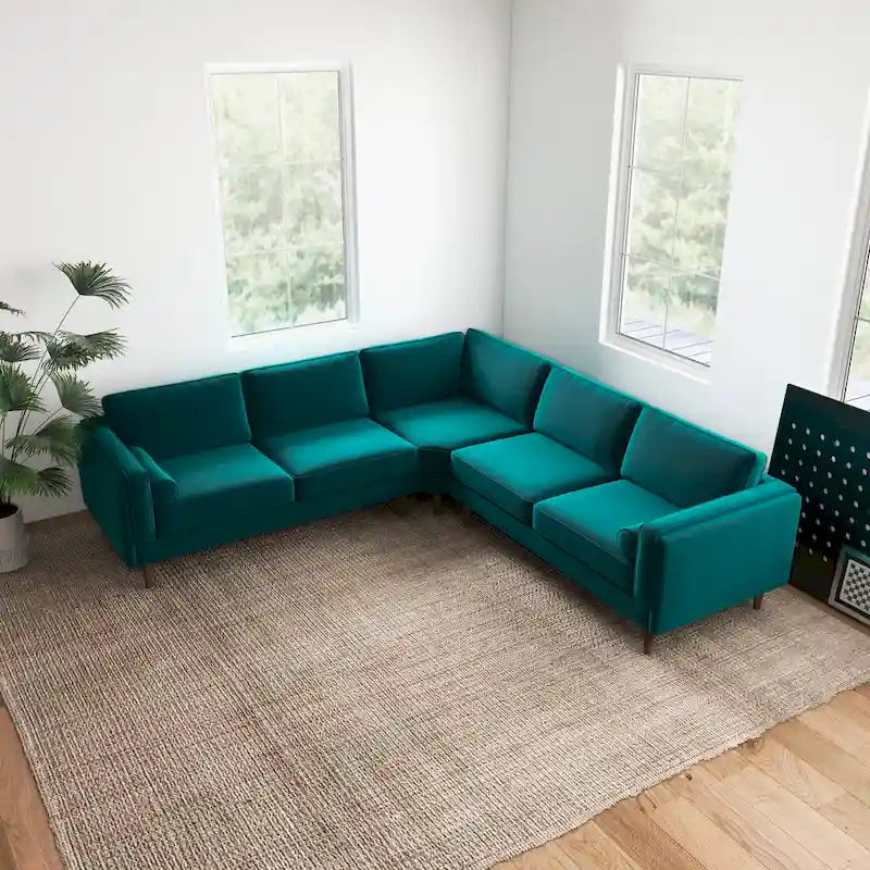 Flavia Mid Century Modern Pillow Back Symmetrical Corner Sofa