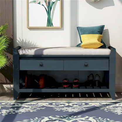 Shoe Rack with Cushioned Seat and Drawers, Multipurpose Entryway Storage Bench