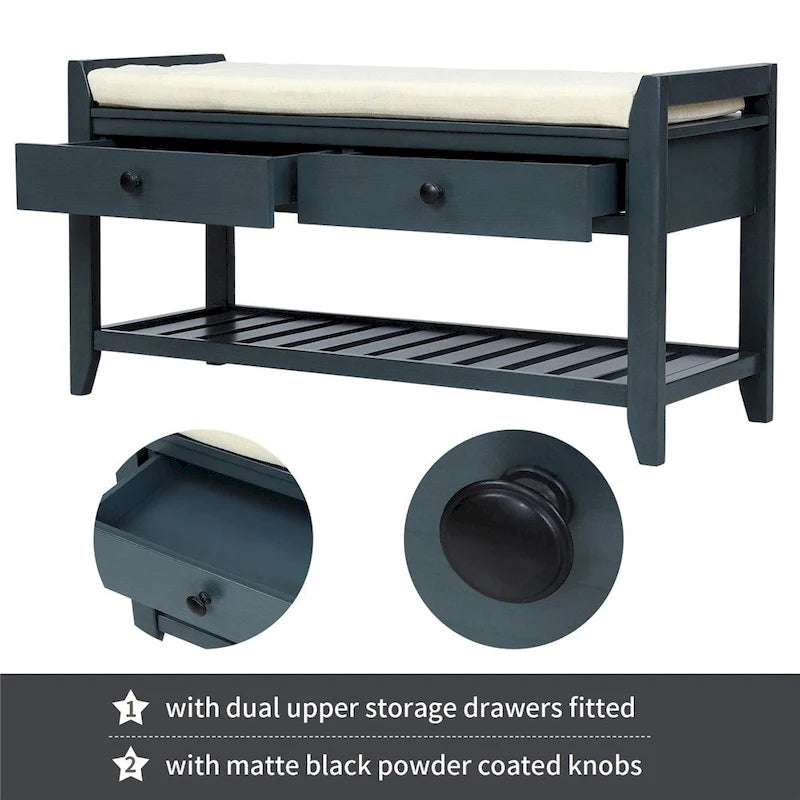 Shoe Rack with Cushioned Seat and Drawers, Multipurpose Entryway Storage Bench