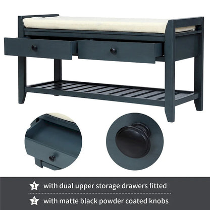 Shoe Rack with Cushioned Seat and Drawers, Multipurpose Entryway Storage Bench