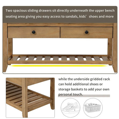Shoe Rack with Cushioned Seat and Drawers, Multipurpose Entryway Storage Bench