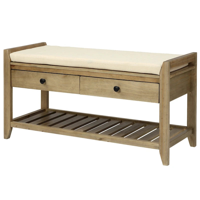 Shoe Rack with Cushioned Seat and Drawers, Multipurpose Entryway Storage Bench