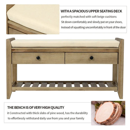 Shoe Rack with Cushioned Seat and Drawers, Multipurpose Entryway Storage Bench