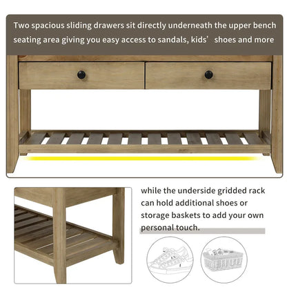 Shoe Rack with Cushioned Seat and Drawers, Multipurpose Entryway Storage Bench