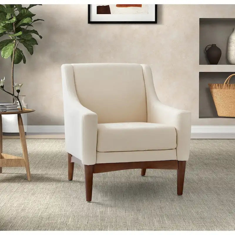 Francis Mid-century Modern Upholstered Armchair with Sloped Arms and Solid Wood Legs by HULALA HOME