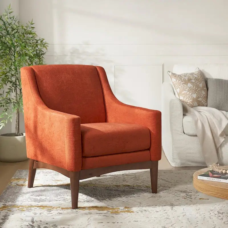 Francis Mid-century Modern Upholstered Armchair with Sloped Arms and Solid Wood Legs by HULALA HOME