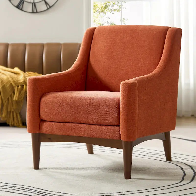 Francis Mid-century Modern Upholstered Armchair with Sloped Arms and Solid Wood Legs by HULALA HOME