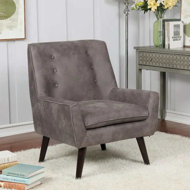 Valla Modern Wood Button Tufted Flared Arms Accent Chair by Carson Carrington