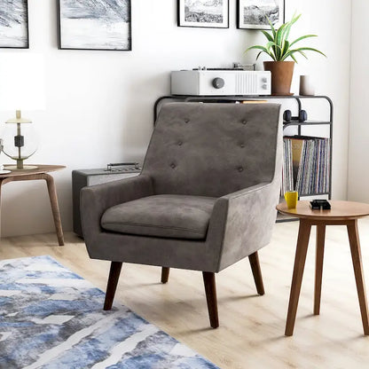 Valla Modern Wood Button Tufted Flared Arms Accent Chair by Carson Carrington