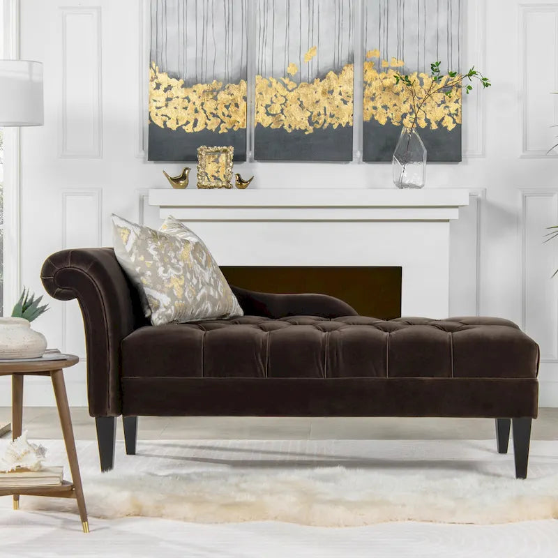 Harrison 64 Mid-Century Tufted Rolled-Arm Chaise Lounge