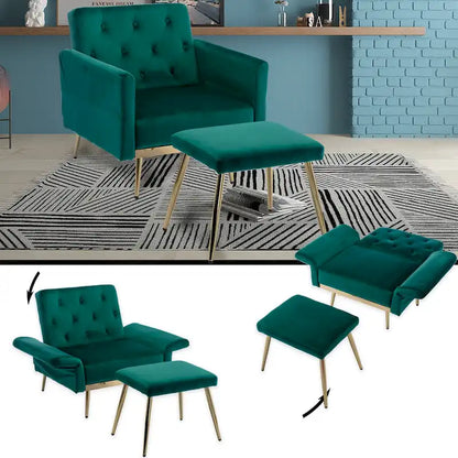 HOMEFUN Velvet Tufted Adjustable Armrests and Backrest Armchair with Ottoman