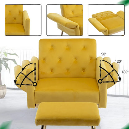 HOMEFUN Velvet Tufted Adjustable Armrests and Backrest Armchair with Ottoman