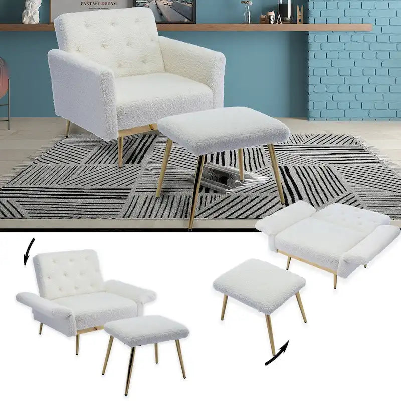 HOMEFUN Velvet Tufted Adjustable Armrests and Backrest Armchair with Ottoman