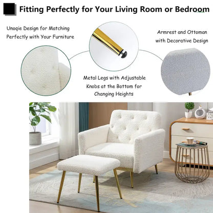 HOMEFUN Velvet Tufted Adjustable Armrests and Backrest Armchair with Ottoman