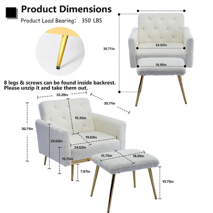 HOMEFUN Velvet Tufted Adjustable Armrests and Backrest Armchair with Ottoman