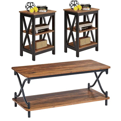 Javlergo Modern 3 Piece Coffee Table Set for Living Room Include Wood Coffee Table and End Table Set of 2