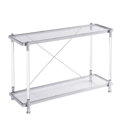 Grondin Modern Contemporary 2-Tier Console Table with Tempered Glass Top, Bottom Shelf, Steel and Acrylic Frame