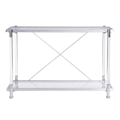 Grondin Modern Contemporary 2-Tier Console Table with Tempered Glass Top, Bottom Shelf, Steel and Acrylic Frame