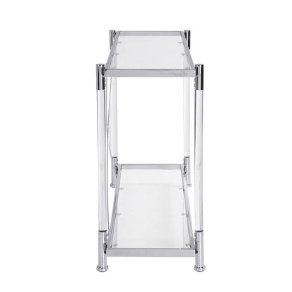 Grondin Modern Contemporary 2-Tier Console Table with Tempered Glass Top, Bottom Shelf, Steel and Acrylic Frame