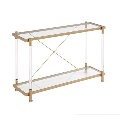 Grondin Modern Contemporary 2-Tier Console Table with Tempered Glass Top, Bottom Shelf, Steel and Acrylic Frame