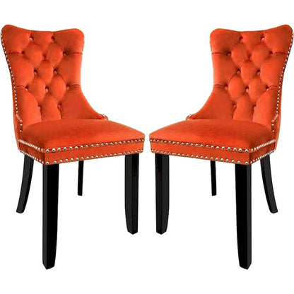 Velvet Dining Chairs Set of 2, Upholstered High-end Tufted Dining Room Chair with Nailhead Back Ring Pull Trim Solid Wood Legs