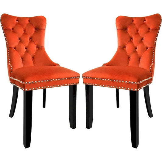Velvet Dining Chairs Set of 2, Upholstered High-end Tufted Dining Room Chair with Nailhead Back Ring Pull Trim Solid Wood Legs