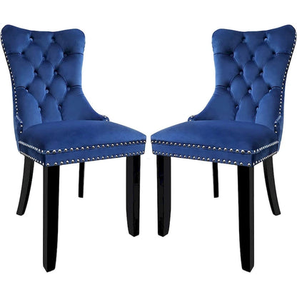 Velvet Dining Chairs Set of 2, Upholstered High-end Tufted Dining Room Chair with Nailhead Back Ring Pull Trim Solid Wood Legs