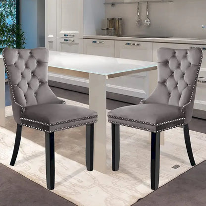 Velvet Dining Chairs Set of 2, Upholstered High-end Tufted Dining Room Chair with Nailhead Back Ring Pull Trim Solid Wood Legs