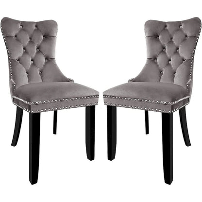 Velvet Dining Chairs Set of 2, Upholstered High-end Tufted Dining Room Chair with Nailhead Back Ring Pull Trim Solid Wood Legs