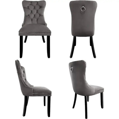 Velvet Dining Chairs Set of 2, Upholstered High-end Tufted Dining Room Chair with Nailhead Back Ring Pull Trim Solid Wood Legs