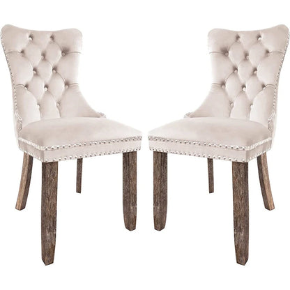 Velvet Dining Chairs Set of 2, Upholstered High-end Tufted Dining Room Chair with Nailhead Back Ring Pull Trim Solid Wood Legs